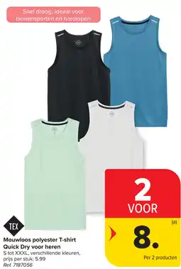 Carrefour TEX Mouwloos polyester T-shirt Quick Dry voor heren aanbieding
