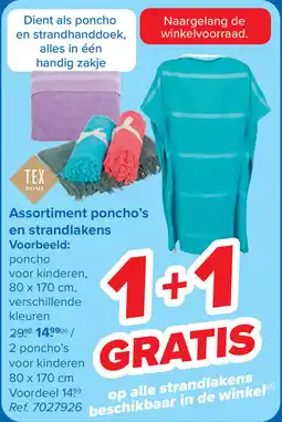 Carrefour TEX Assortiment poncho's en strandlakens aanbieding