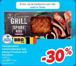 Carrefour Voorgebakken varkensribbetjes met laksaus Premium Grill Carrefour aanbieding
