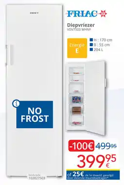 Eldi Friac Diepvriezer VDV7503 WHNF aanbieding