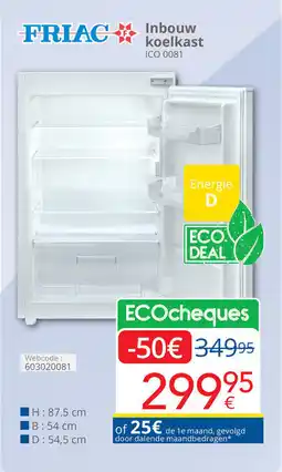 Eldi Friac Inbouw koelkast ICO 0081 aanbieding