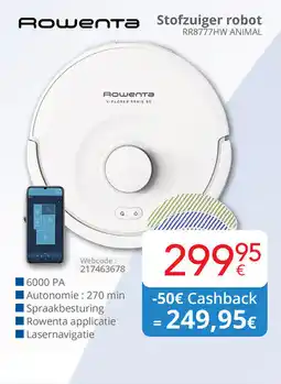 Eldi Rowenta stofzuiger robot RR8777HW animal aanbieding