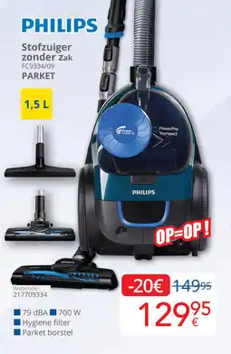 Eldi Philips stofzuiger zonder zak FC9334/09parket aanbieding