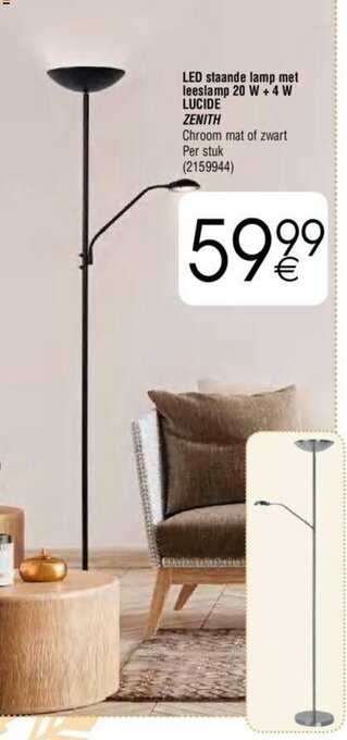 Cora Led staande lamp met leeslamp 20 W + 4 W Lucide zenith aanbieding