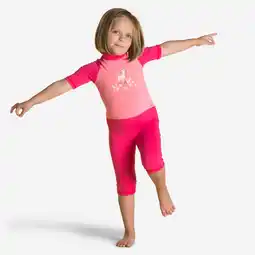 Decathlon Uv-werend zwempak met korte mouwen voor peuters en kleuters roze met print aanbieding