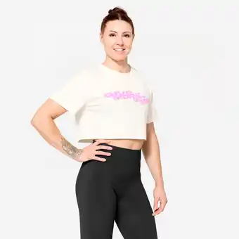Decathlon Crop top voor krachttraining dames los model wit aanbieding