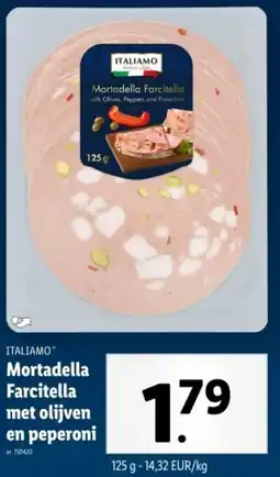 Lidl Italiamo Mortadella Farcitella met olijven en peperoni aanbieding