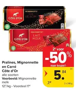 Carrefour Pralines, Mignonnette en Carré Côte d’Or aanbieding