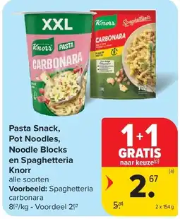 Carrefour Pasta Snack, Pot Noodles, Noodle Blocks en Spaghetteria Knorr aanbieding