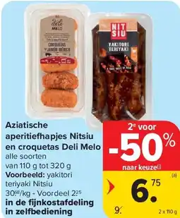 Carrefour Aziatische aperitie apjes Nitsiu en croquetas Deli Melo aanbieding