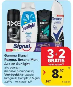 Carrefour Gamma Signal, Rexona, Rexona Men, Axe en Sunlight aanbieding