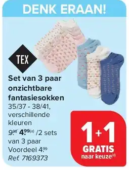 Carrefour Set van 3 paar onzichtbare fantasiesokken aanbieding