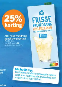 Albert Heijn AH Frisse fruitdrank appel-perziksmaak aanbieding