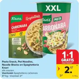 Carrefour Pasta Snack, Pot Noodles, Noodle Blocks en Spaghetteria Knorr aanbieding