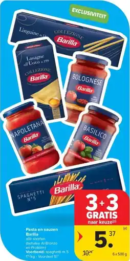 Carrefour Pasta en sauzen Barilla aanbieding