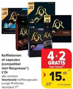 Carrefour Koffiebonen of capsules (compatibel met Nespresso) L'Or aanbieding