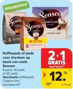 Carrefour Koffiepads of pads voor dranken op basis van melk Senseo aanbieding