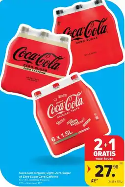 Carrefour Coca Cola Regular, Light, Zero Sugar of Zero Sugar Zero Caffeine aanbieding