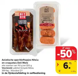 Carrefour Aziatische aperitie apjes Nitsiu en croquetas Deli Melo aanbieding