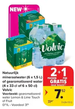 Carrefour Natuurlijk mineraalwater (6 x 1,5 L) of gearomatiseerd water (4 x 33 cl of 6 x 50 cl) Volvic aanbieding