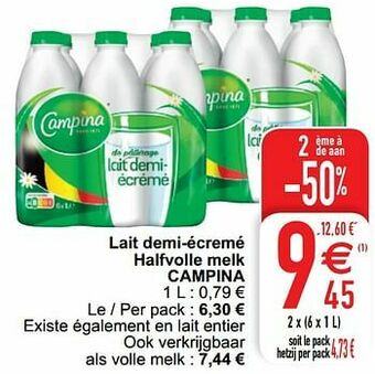 Cora Lait demi-écremé halfvolle melk campina aanbieding