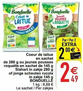 Cora Coeur de laitue en sachet ou jeunes pousses roquette en sachet slahart in zakje of jonge scheuten rucola in zakje bonduelle aanbieding