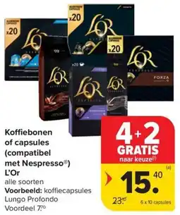 Carrefour Market Koffiebonen of capsules L'Or aanbieding