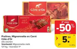 Carrefour Market Pralines, Mignonnette en Carré Côte d'Or aanbieding