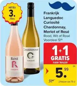 Carrefour Market Frankrijk Languedoc Curiosité Chardonnay, Merlot of Rosé aanbieding