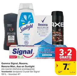 Carrefour Market Gamma Signal, Rexona, Rexona Men, Axe en Sunlight aanbieding