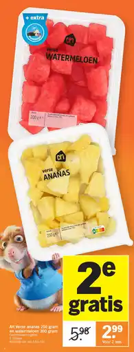 Albert Heijn AH Verse ananas 250 gram en watermeloen 200 gram aanbieding