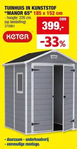 Hubo Keter Manor 65 kunststof tuinhuis 185x152x226 cm grijs aanbieding