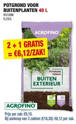 Hubo Agrofino potgrond voor buitenplanten 40l aanbieding
