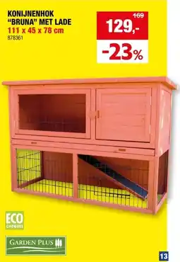 Hubo Garden Plus konijnenhok met lade 111x45x78 cm aanbieding