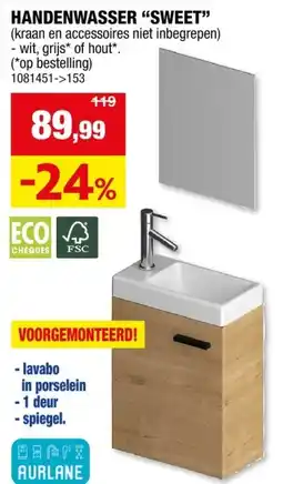 Hubo Aurlane Sweet handenwasser 41x22 cm wit aanbieding