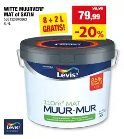 Hubo Levis muurverf zijdeglans 8+2 l wit aanbieding