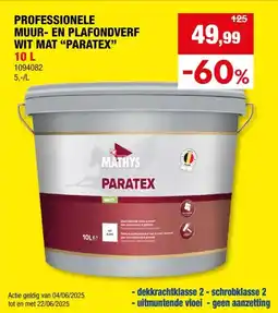 Hubo Mathys Paratex professionele muur- en plafondverf 10l mat wit aanbieding