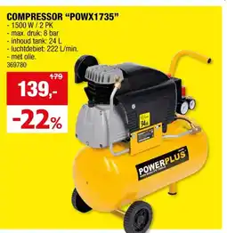 Hubo Powerplus POWX1735 compressor 1500W 24l oliegesmeerd aanbieding