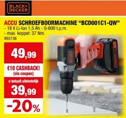 Hubo Black+Decker BCD001C1-QW accu schroefboormachine 18V Li-Ion + lader aanbieding