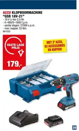 Hubo Bosch Professional GSB 18V-21 accu klopboorschroefmachine 18V + 2 accu's + 63 accessoires aanbieding