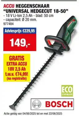 Hubo Bosch UniversalHedgeCut 18V-50 accu heggenschaar 18V Li-Ion 50cm + lader aanbieding