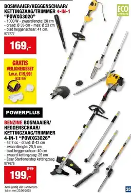 Hubo Powerplus POWXG3026 4-in-1 benzine bosmaaier trimmer heggenschaar kettingzaag 42,7cc aanbieding