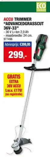 Hubo Bosch AdvancedGrassCut 36V-33 accu trimmer 36V Li-Ion 33cm + lader aanbieding