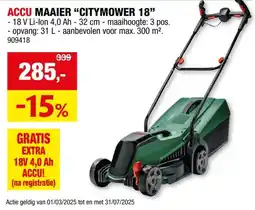 Hubo Bosch CityMower 18-300 accu grasmaaier 18V Li-Ion 32cm + batterij en lader aanbieding