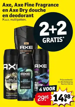 Kruidvat Axe, Axe Fine Fragrance en Axe Dry douche en deodorant aanbieding
