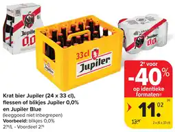 Carrefour Market Krat bier Jupiler, flessen of blikjes Jupiler 0,0% en Jupiler Blue aanbieding