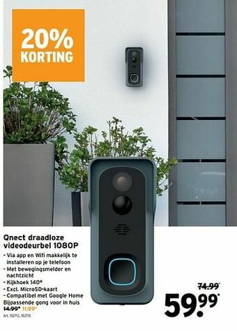 Qnect draadloze videodeurbel 1080p
