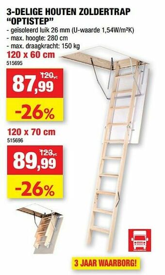 Hubo 3-delige houten zoldertrap optistep aanbieding