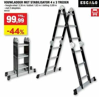 Hubo Vouwladder met stabilisator 4 x 3 treden aanbieding