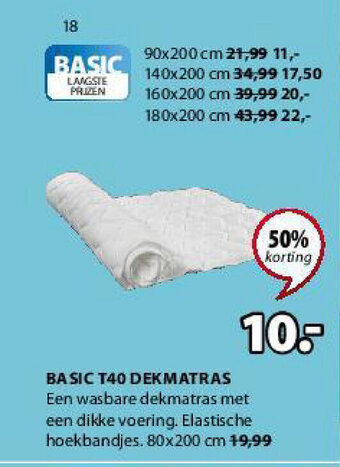 Jysk Basic T40 Dekmatras aanbieding